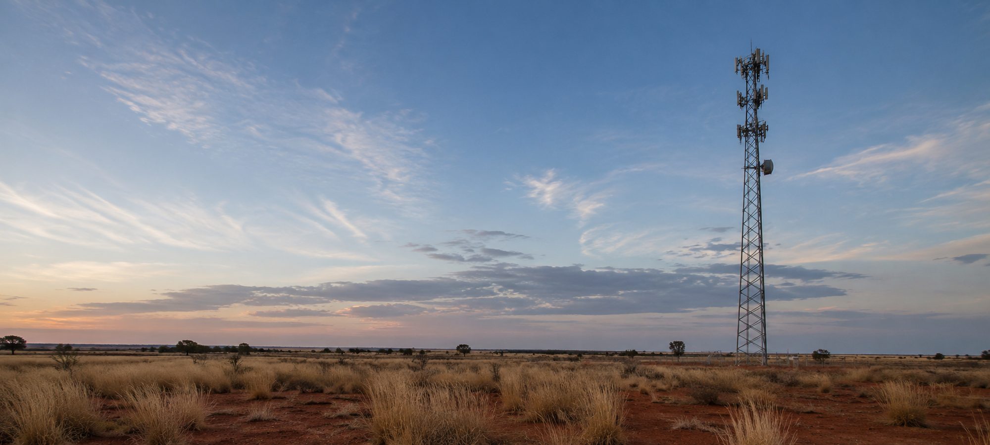 Communications tower on Australian land at dusk